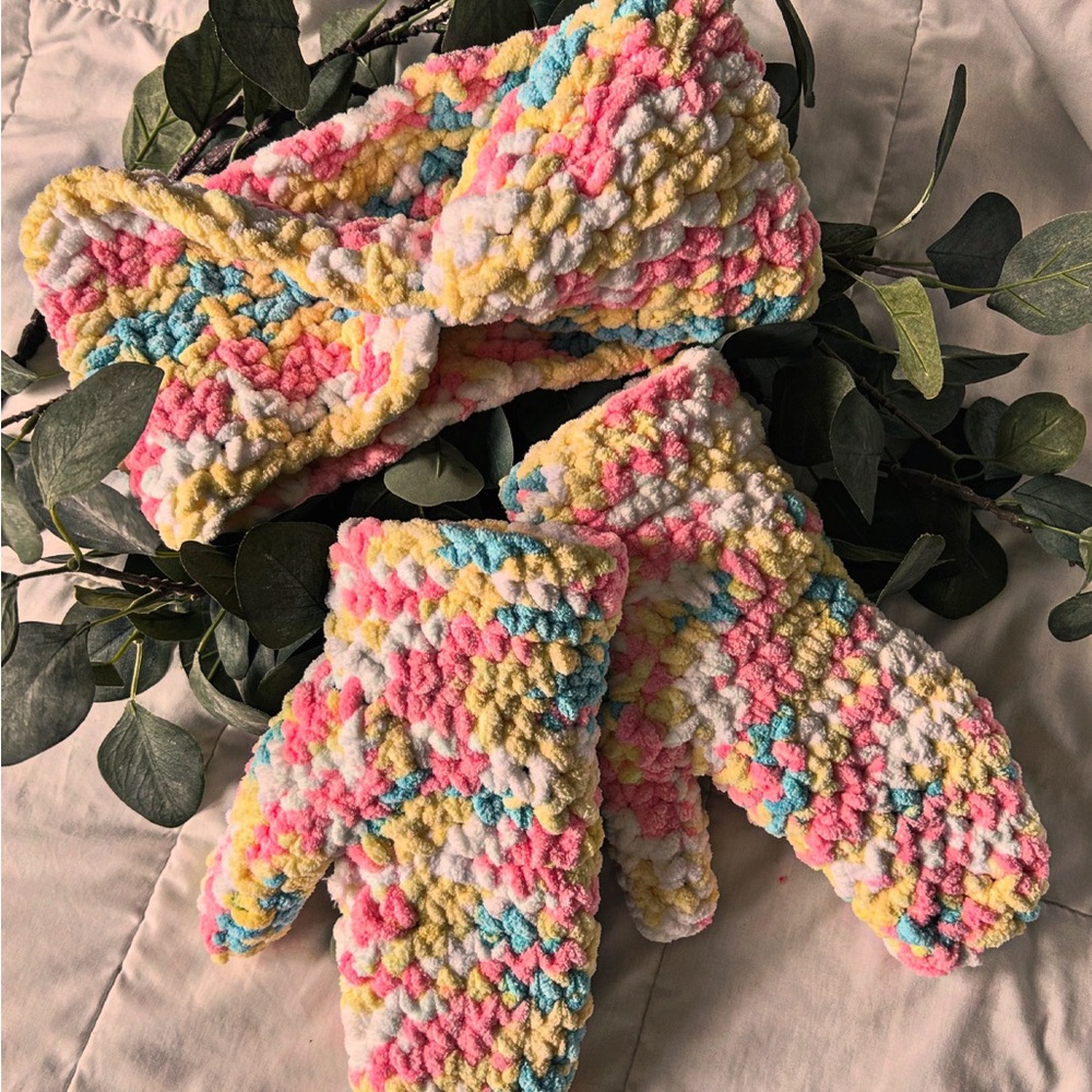 Handmade Headband and Mittens Set